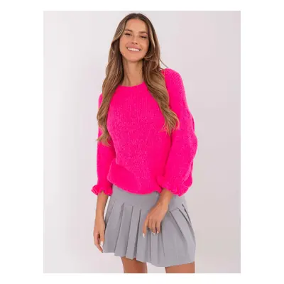 Tmavě růžový dámský oversize svetr s volány na rukávech MI-SW-2912.10X-dark pink