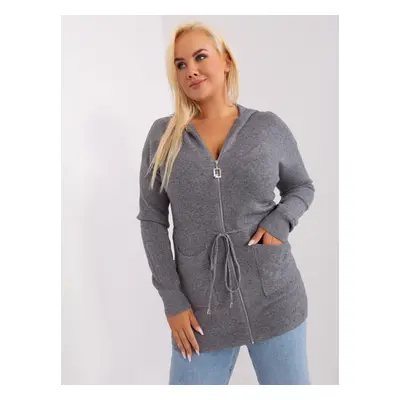 Tmavě šedý svetr na zip s kapsami a stahovací šňůrku v pase PM-SW-PM-3735.25X-dark grey