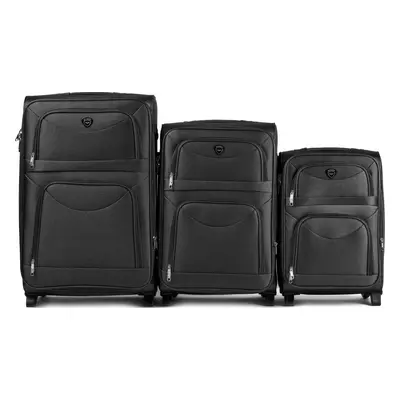 Černá sada 3 cestovních kufrů 6802(2), Sets of 3 suitcases Wings 2 wheels L,M,S, Black