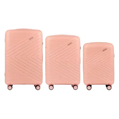 Korálová sada cestovních kufrů PRIMROSE DQ181-04, Luggage 3 sets (L,M,S) Wings, Coral