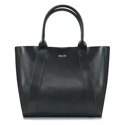 Dámská černá kožená shopper kabelka SERENA TORBA FL30 SERENA BLACK 069