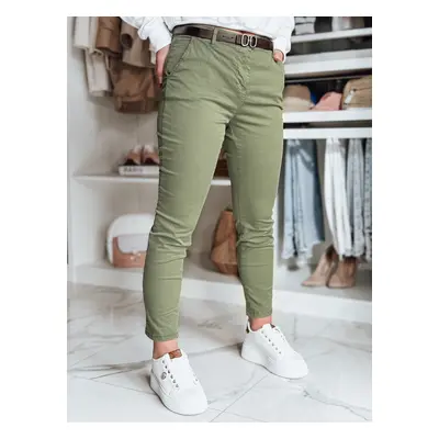 Khaki dámské slim fit kalhoty s páskem LINESKA UY2575