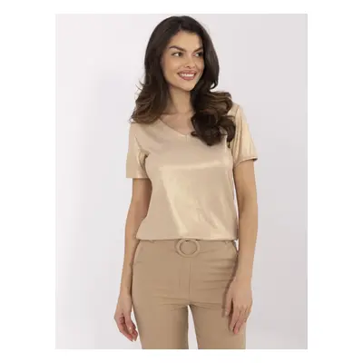 Béžová lesklá halenka s krátkým rukávem MI-BZ-M57541.84-beige