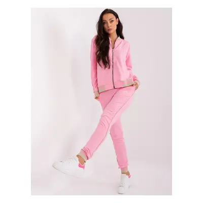 Růžová tepláková souprava na zip RV-KMPL-7785.91P-pink