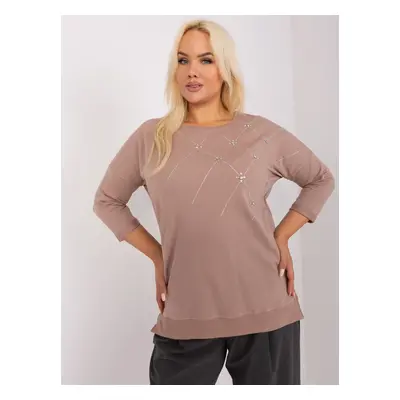 Béžová mikinová halenka s aplikací a 3/4 rukávem RV-BZ-9120.29-beige