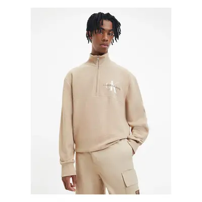 Calvin Klein pánská béžová mikina WAFFLE HALF ZIP