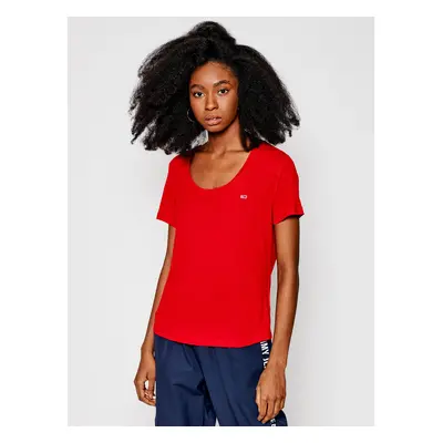 Tommy Jeans dámské červené triko REGULAR SCOOP NECK TEE