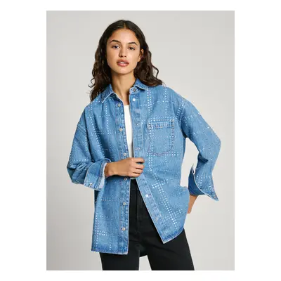 Pepe Jeans dámská denimová košile OVERSHIRT GLITTER