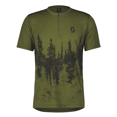 SCOTT Cyklistický dres s krátkým rukávem - TRAIL FLOW ZIP SS - zelená