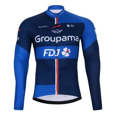 BONAVELO Cyklistický dres s dlouhým rukávem zimní - FDJ 2024 WINTER - modrá/černá