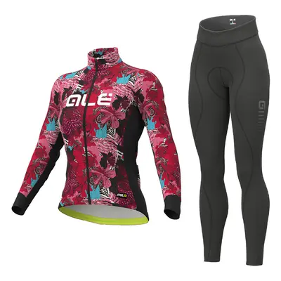 ALÉ Cyklistický zimní dres a kalhoty - AMAZZONIA LADY WNT - růžová/černá/bordó