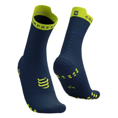 COMPRESSPORT Cyklistické ponožky klasické - PRO RACING V4.0 RUN HIGH - modrá/žlutá