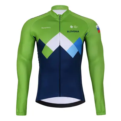 BONAVELO Cyklistický dres s dlouhým rukávem zimní - SLOVENIA - modrá/zelená