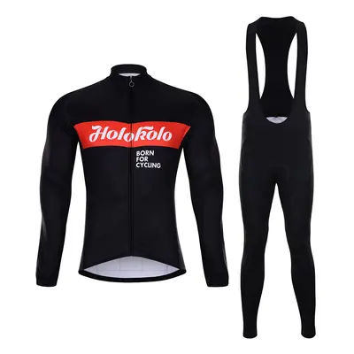 HOLOKOLO Cyklistický zimní dres a kalhoty - OBSIDIAN WINTER - černá/červená