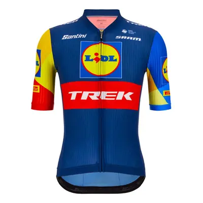 SANTINI Cyklistický dres s krátkým rukávem - LIDL TREK 2024 TEAM ORIGINAL - červená/žlutá/modrá