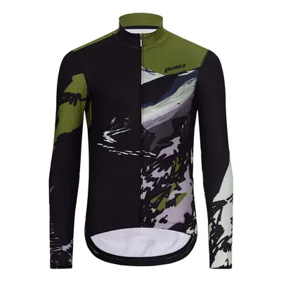 HOLOKOLO Cyklistický dres s dlouhým rukávem zimní - CAMOUFLAGE WINTER - zelená/černá