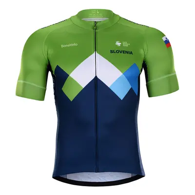 BONAVELO Cyklistický dres s krátkým rukávem - SLOVENIA - zelená/modrá