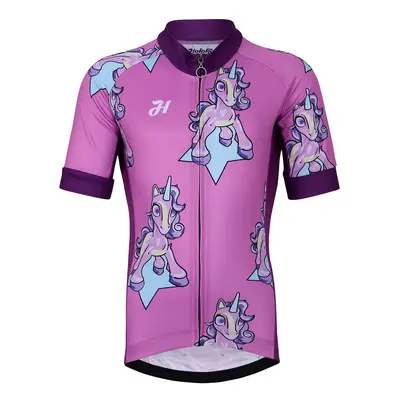 HOLOKOLO Cyklistický dres s krátkým rukávem - UNICORNS KIDS - růžová/vícebarevná