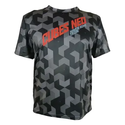 HAVEN Cyklistický dres s krátkým rukávem - CUBES NEO SHORT - černá/červená