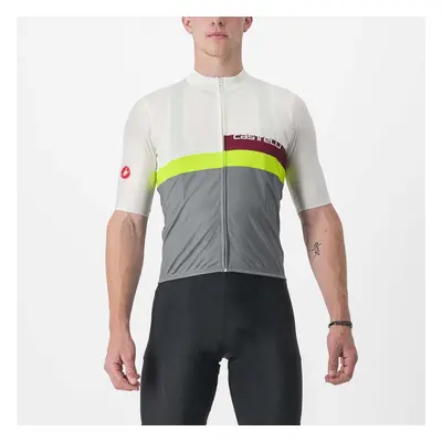 CASTELLI Cyklistický dres s krátkým rukávem - A BLOCCO - bordó/šedá/žlutá/ivory