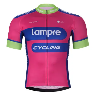 BONAVELO Cyklistický dres s krátkým rukávem - LAMPRE - růžová/modrá