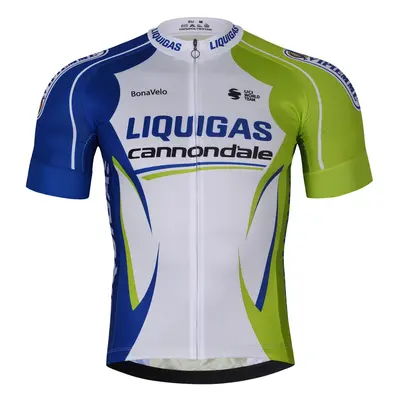 BONAVELO Cyklistický dres s krátkým rukávem - LIQUIGAS CANNONDALE - modrá/zelená/bílá