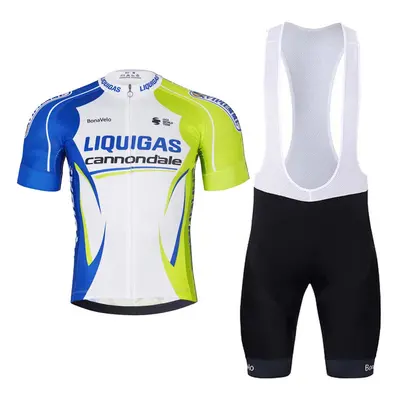 BONAVELO Cyklistický krátký dres a krátké kalhoty - LIQUIGAS CANNONDALE - modrá/zelená/černá