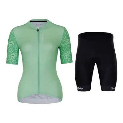 HOLOKOLO Cyklistický krátký dres a krátké kalhoty - FRESH ELITE LADY - zelená/černá