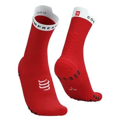 COMPRESSPORT Cyklistické ponožky klasické - PRO RACING V4.0 RUN HIGH - červená/bílá