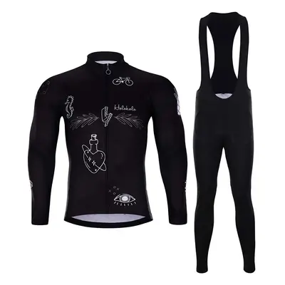 HOLOKOLO Cyklistický zimní dres a kalhoty - BLACK OUT WINTER - bílá/černá