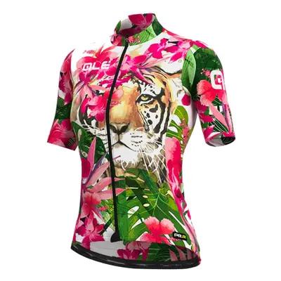 ALÉ Cyklistický dres s krátkým rukávem - TIGER LADY - růžová/zelená