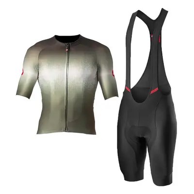 CASTELLI Cyklistický krátký dres a krátké kalhoty - AERO RACE 6.0 - černá/zelená/antracitová