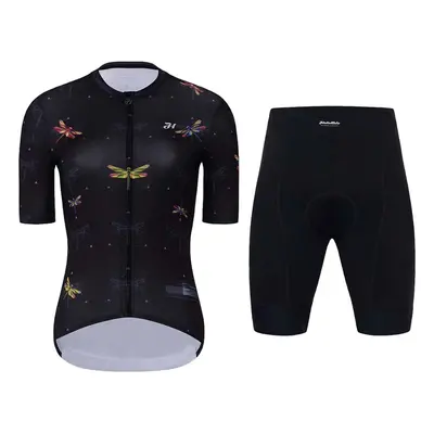 HOLOKOLO Cyklistický krátký dres a krátké kalhoty - DRAGONFLIES ELITE LADY - černá