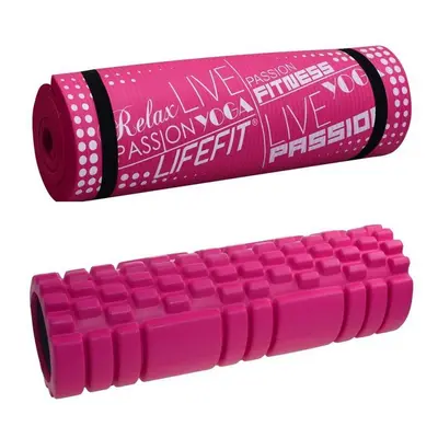 Lifefit yoga roller A11 45x14cm + Lifefit yoga mat exclusive plus růžová barva