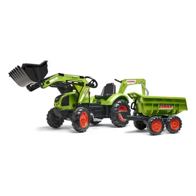 Falk šlapací traktor 2070W Claas backhoe s přední a zadní lžící a přívěsem