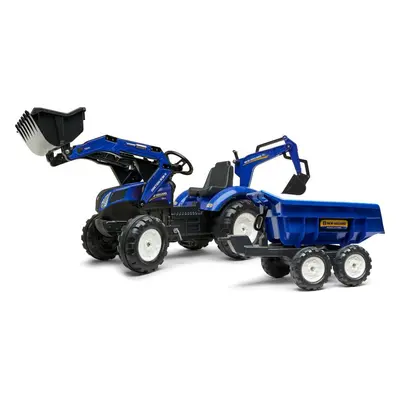 Falk Šlapací traktor 3090W New Holland T8 s nakladačem, rypadlem a maxi vlečkou