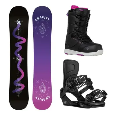 Gravity Sirene Black 24/25 snowboard + Gravity Rise black vázání + Gravity Bliss black/purple bo