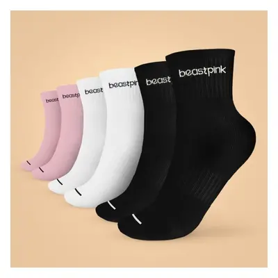 BeastPink Ponožky Midhigh 3Pack White Black Pink