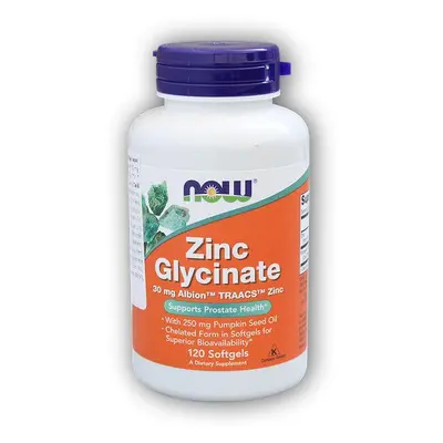 NOW Foods Zinc Glycinate + dýňový olej 30mg 120 kapslí