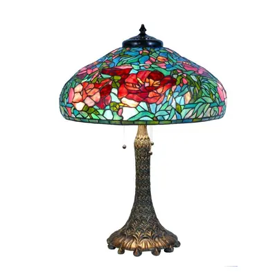 Barevná stolní lampa Tiffany Flower Red Roses - Ø 55*85cm Clayre & Eef