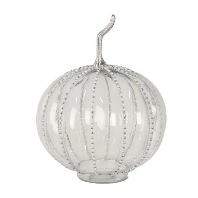 Transparentní skleněná dýně Pumpkin s korálky XL - Ø 25*33 cm Clayre & Eef