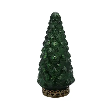 Tmavě zelený skleněný dekorační svítící stromek LED Tree - Ø 8*16 cm Clayre & Eef