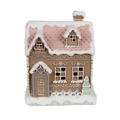 Hnědá svítící perníková chaloupka Gingerbread House - 13*10*16 cm / 3*AAA Clayre & Eef