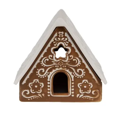 Porcelánový svícen perníková chaloupka Gingerbread House - 8*7*7 cm Clayre & Eef