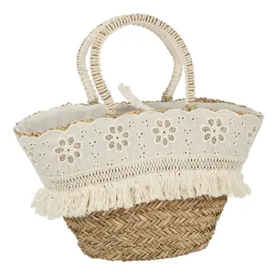 Plážová taška z mořské trávy s kytičkovou krajkou Beach Bag Lace - 59*16*30 cm J-Line by Jolipa