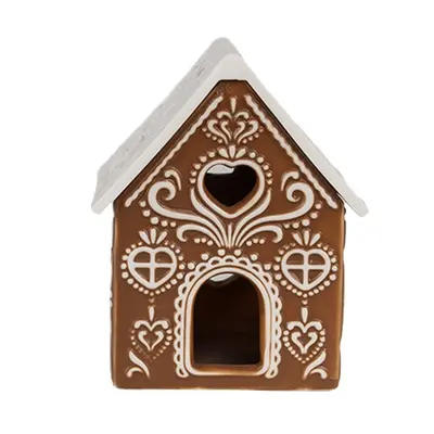 Porcelánový svícen perníková chaloupka Gingerbread House - 7*6*9 cm Clayre & Eef