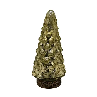 Zlatý skleněný dekorační svítící stromek LED Tree - Ø 8*16 cm Clayre & Eef