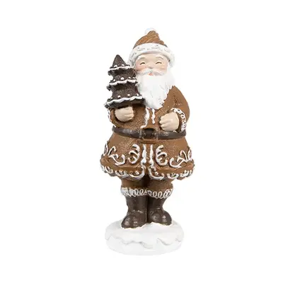 Vánoční dekorace figurka perníkový Santa se stromkem - 3*3*8 cm Clayre & Eef