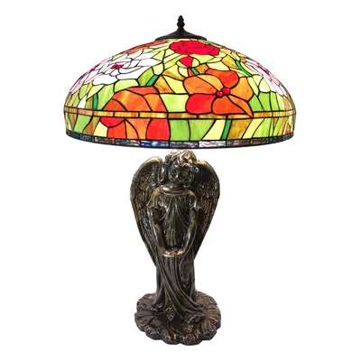 Vitrážová lampa Tiffany s andělem Fabienne – Ø 57*83 cm E27/max 3*60W Clayre & Eef