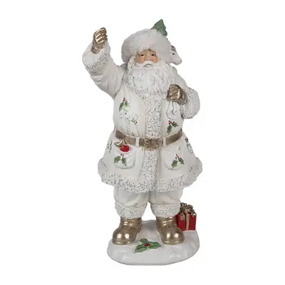 Bílá dekorace figurka Santa Claus s pytlem dárků - 14*16*31 cm Clayre & Eef